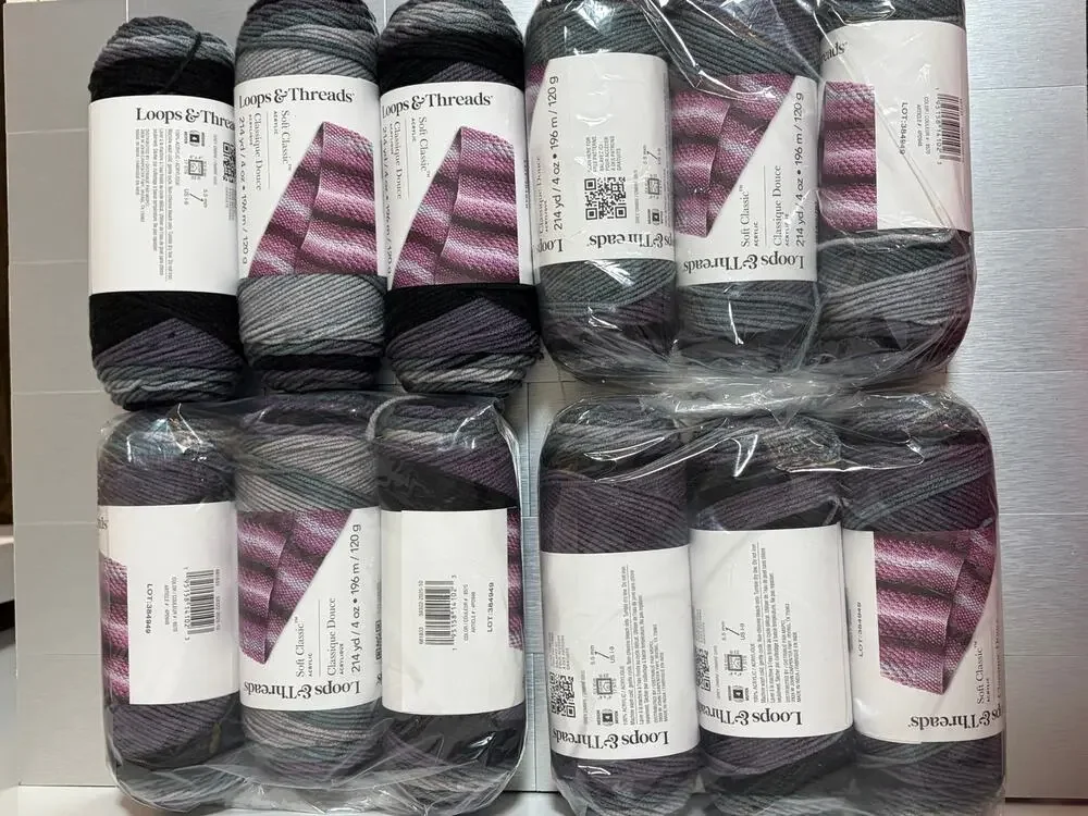 12 skeins Loops & Threads Soft Classic Yarn Grey Ombre #8570 Same Dye Lot